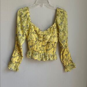 Wild‎ Honey Yellow Puff Sleeve Crop Blouse